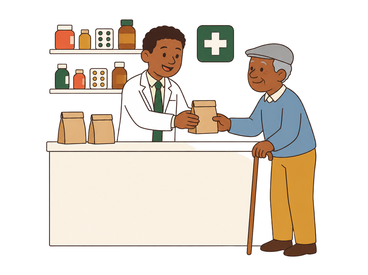 Neighbour collecting medicine at a local chemist